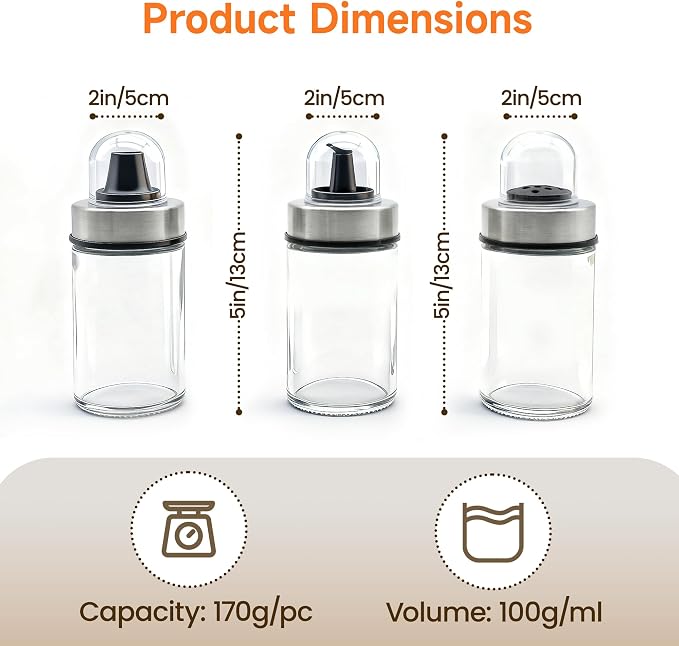 Mlici Oil and Vinegar Dispenser Set of 6 Bottles, Stainless Steel Salt Pepper - Image 4