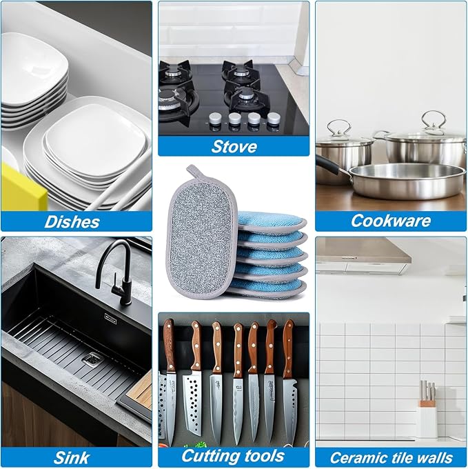 Dual-Sided Multi-Purpose Scrub Sponges, Non-Scratch Dishwashing Sponges - Image 6