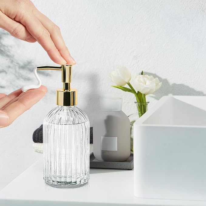 14Oz Gold Pump Glass Soap Dispenser, - Image 7
