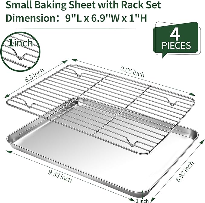 Small Baking Sheet with Cooling Rack Set, CEKEE Stainless Steel Cookie Sheets - Image 2