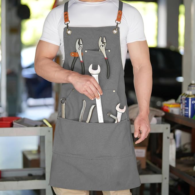 Aoomzoon Canvas Aprons for Men Chef Apron, Work Apron - 16oz Heavy Duty Cross - Image 6