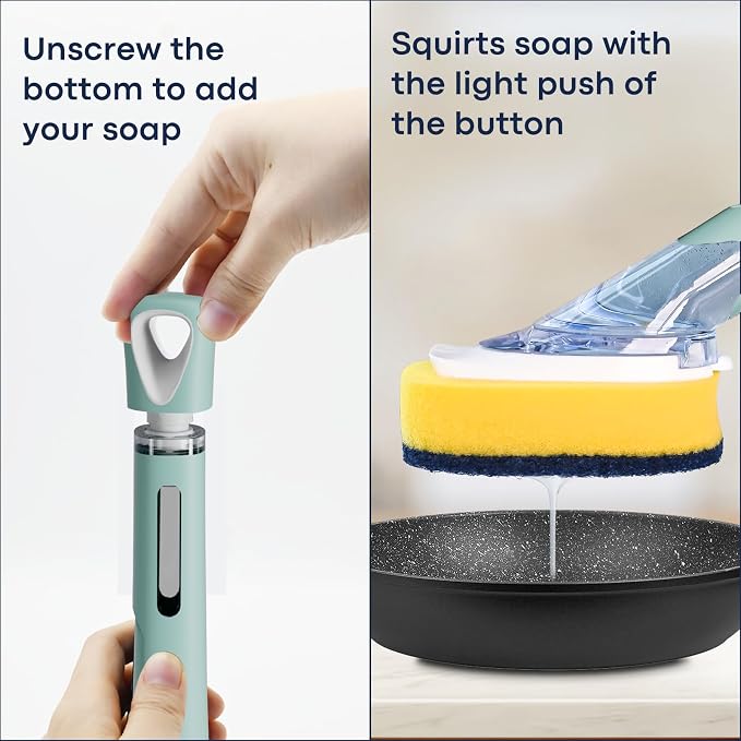 Dish Brush with Soap Dispenser Storage Set with 2 PCS Sponge Refills & Holder - Image 5