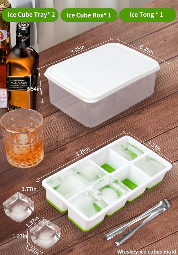2 INCH Ice Cube Tray with Lid & Bin, Square Large Ice Cube Molds | ice trays - Image 6