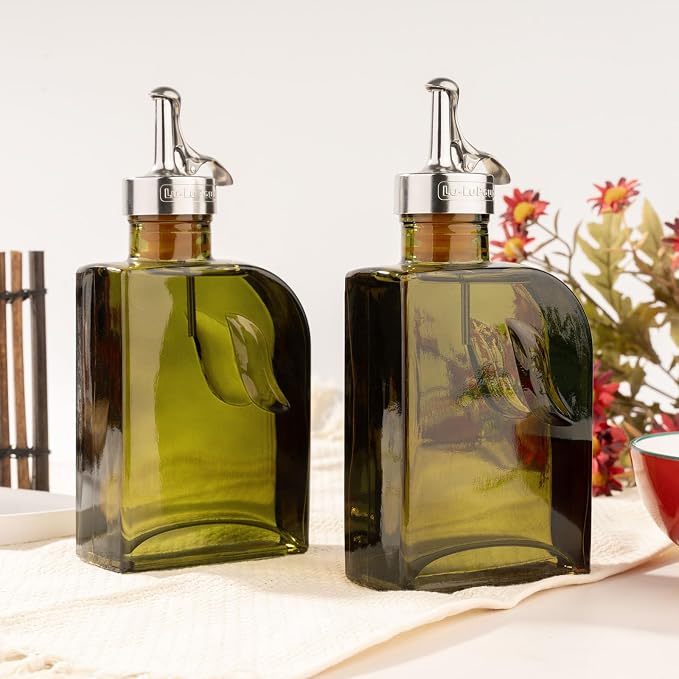 Olive Green 12oz Glass Olive Oil Bottle Dispenser - 350ml Oil and Vinegar - Oil - Image 8