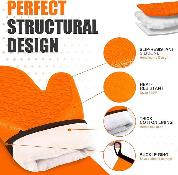 Silicone Oven Mitts, Heat Resistant 2PCS Oven Mitts - Image 3