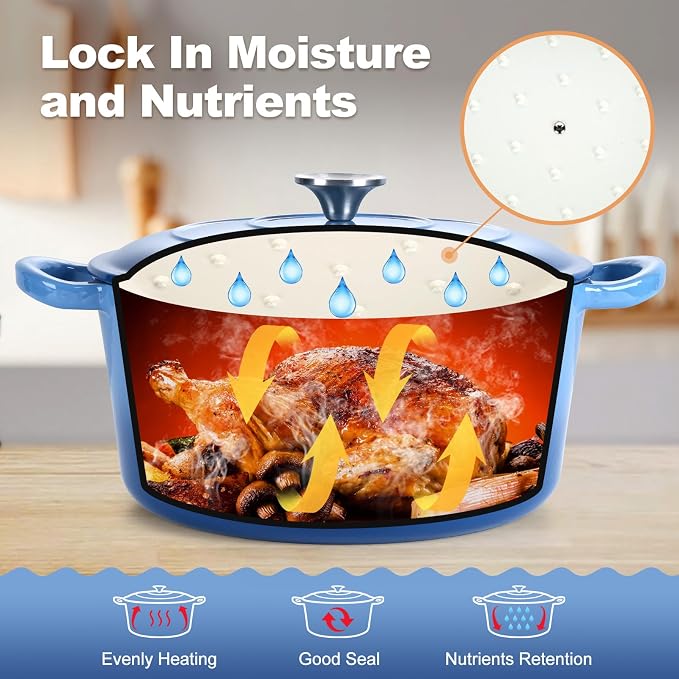 P&P CHEF 7QT Enameled Dutch Oven, Cast Iron Dutch Oven Pot - Image 5