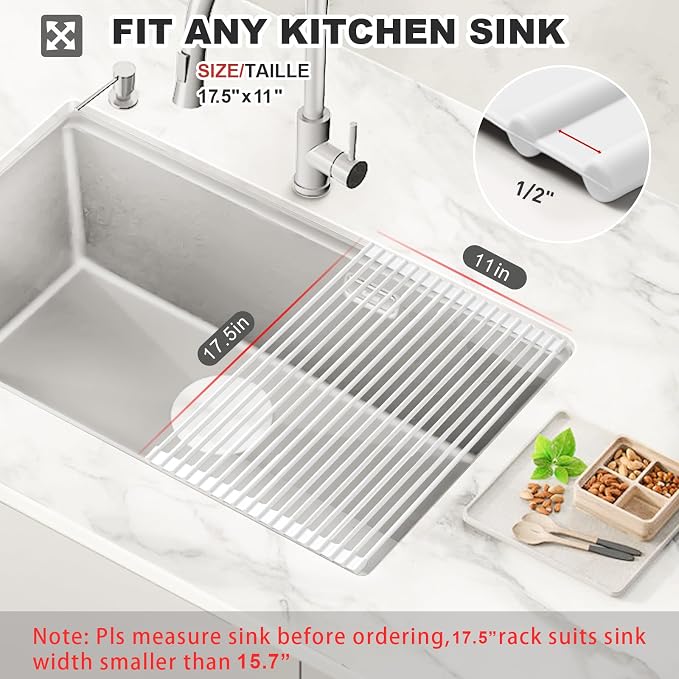 MERRYBOX Roll Up Over The Sink Dish Drying Rack Silicone Wrapped Foldable - Image 2