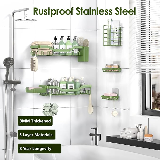 NESOMI Shower Caddy Adhesive Shower Organizer 7-Pack, Rustproof Stainless Steel - Image 5