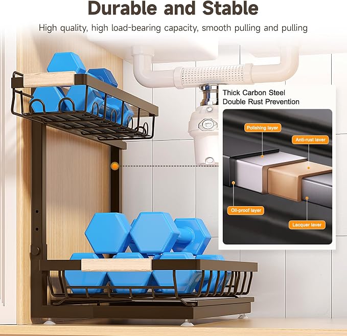Sevenblue 2 Packs Under Sink Organizer, Height Adjustable 2 Tier Under Kitchen - Image 5
