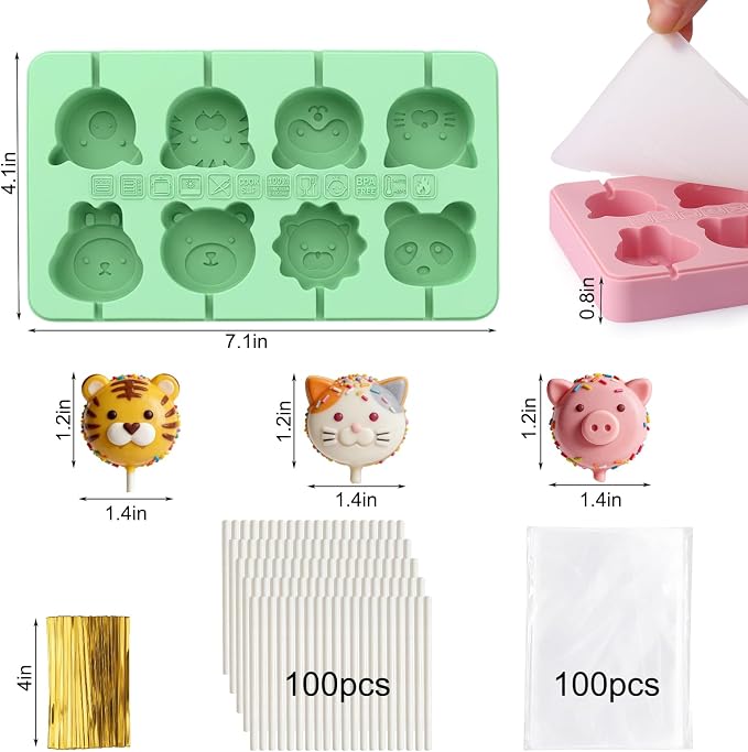 Juome Cake Pop Mold Kit, 2 Pack 16 Cavities Animal Shape Cakesicle Molds - Image 2