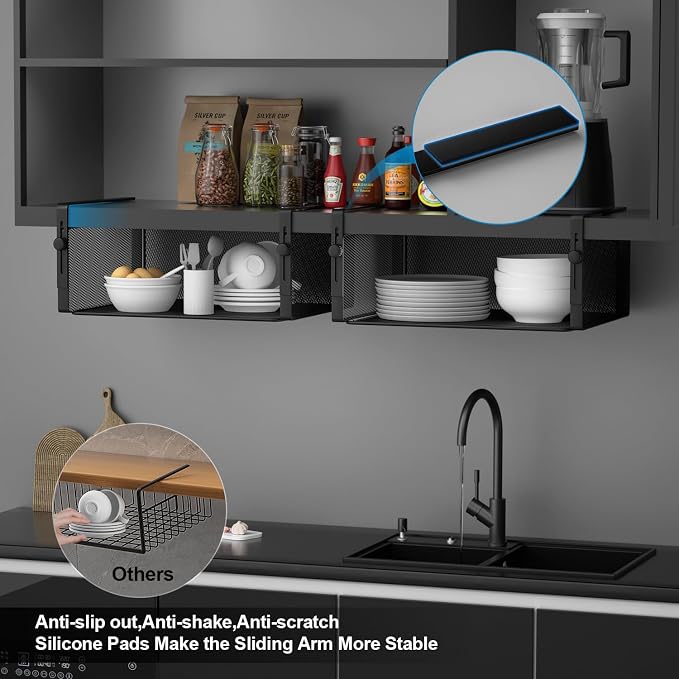 AmonHouseware 2Pack Under Shelf Basket Organizer, Adjustable Hanging Holder - Image 5