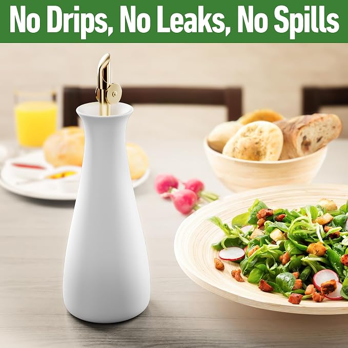 Ceramic Olive Oil Dispenser - 530 ML Capacity Matte White Ceramic Oil Dispenser - Image 4