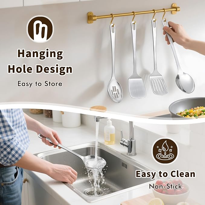 4 Pcs Cooking Utensils Set, Stainless Steel Kitchen Utensils, Heat Resistant - Image 5