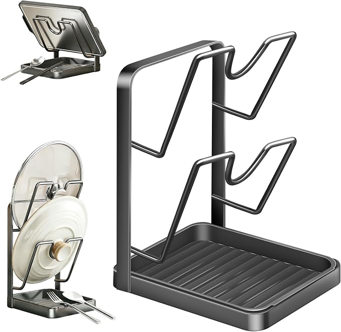 Kitchen Pot Lid Storage Rack, Stainless Steel Pot Lid Holder While Cooking by Unknown
