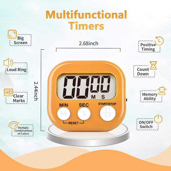 4 Pack Orange Digital Kitchen Timer Magnetic Digital Timer - Image 2
