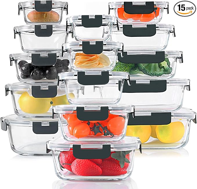 KOMUEE 30 Pieces Glass Food Storage Containers Set, Glass Meal Prep Containers by KOMUEEUS