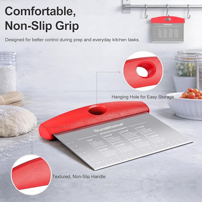 Ourokhome 2 Pack Bench Scraper Dough Cutter, Stainless Steel Dough Scraper - Image 5