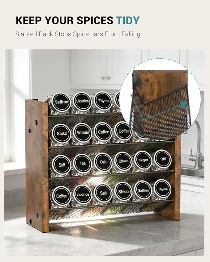 NESAPTO Spice Rack Organizer for Cabinet, Wood 4-Tier Vertical Seasoning - Image 3