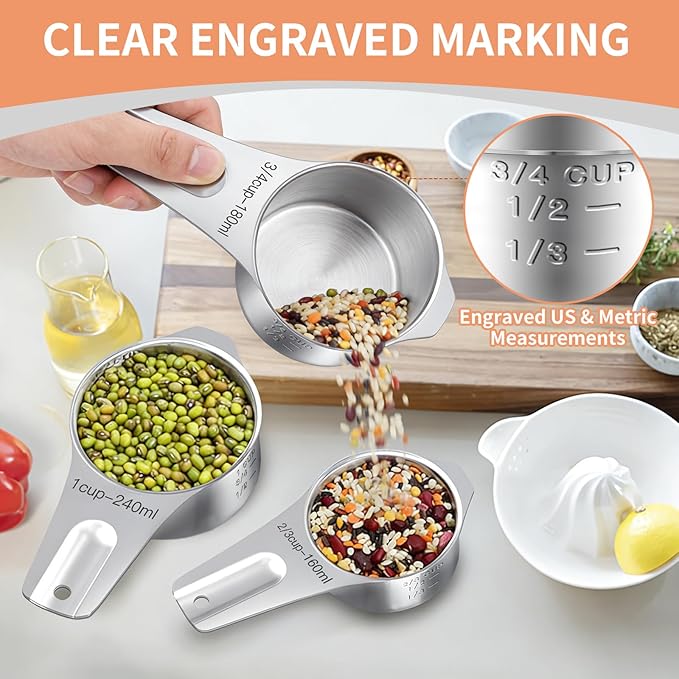 EWFEN Measuring Cups and Spoons Set, 7 Stainless Steel Nesting Measuring Cups & - Image 6