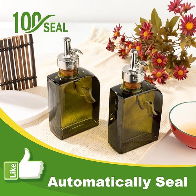 Olive Green 12oz Glass Olive Oil Bottle Dispenser - 350ml Oil and Vinegar - Oil - Image 4