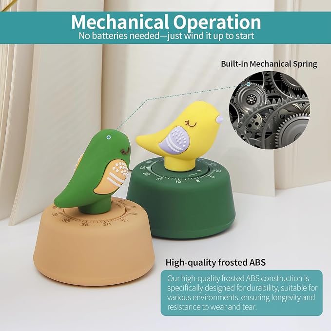 Mechanical Kitchen Timer, Cute Wind Up 60-Minute Manual Countdown - Image 2