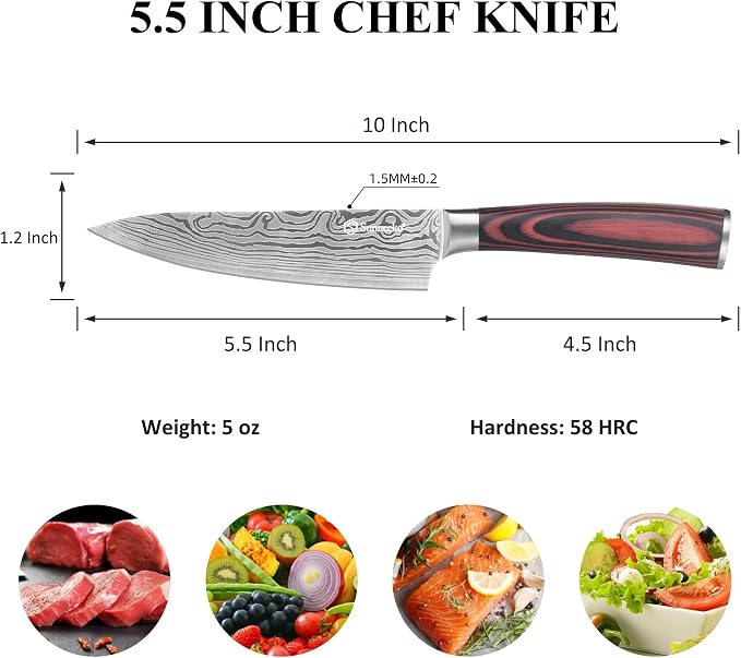 Sunnecko 5.5 Inch Small Chef Knife, High Carbon Stainless Steel Professional - Image 3