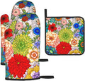 Boho Floral Oven Mitts and Pot Holders Set of 3, Cute Colorful Flowers Heat by Unknown