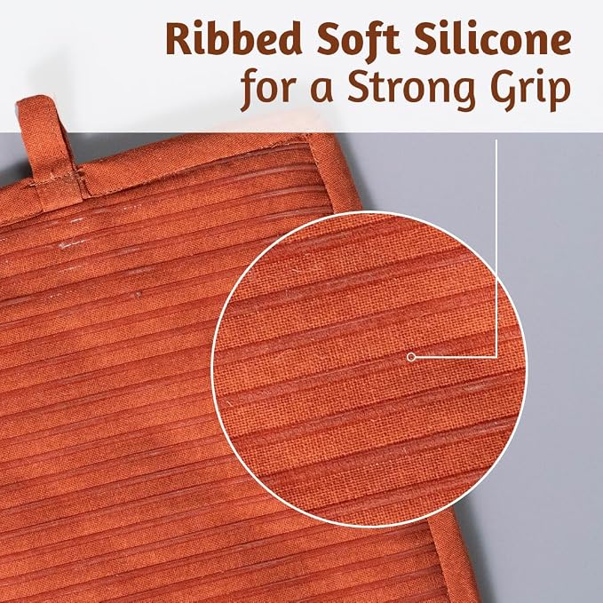 Folkulture Pot Holders for Kitchen | Pack of 2 Ribbed Soft Silicone Hot Pads - Image 4