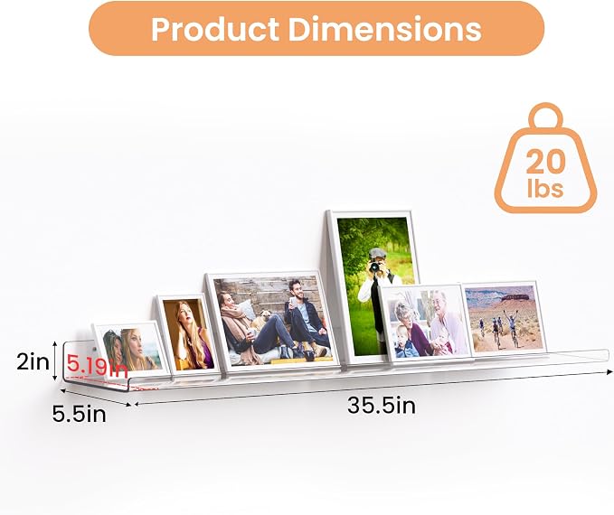 upsimples 2 Pack 35.5x5.5 Inches Acrylic Shelves - Image 3