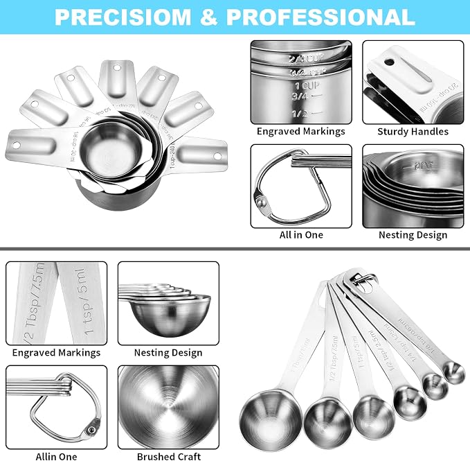 AIKEXIN 20-Piece Measuring Cups and Spoons Set, Nesting Stainless Steel - Image 8