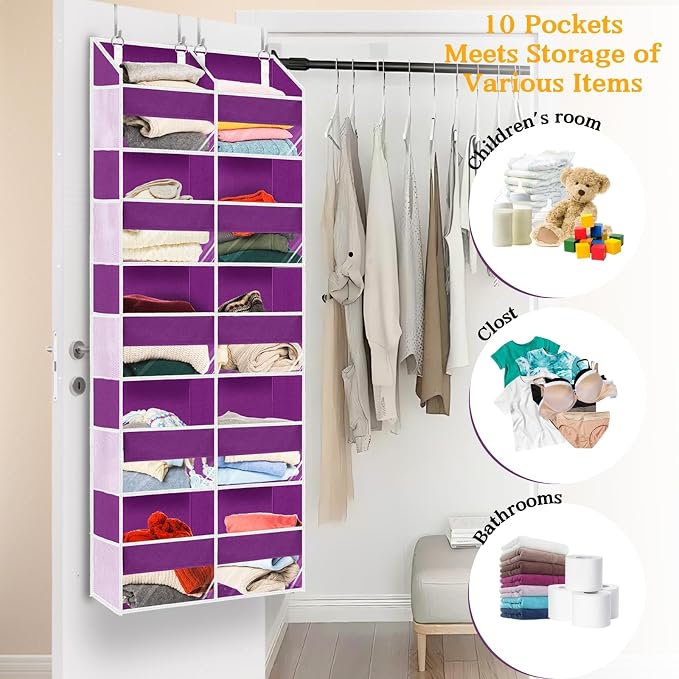 Over The Door Organizer 5 Tiers, Extra Large Behind Door Storage of 10 - Image 4