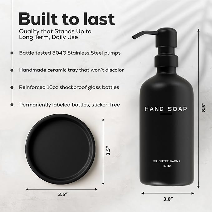 Black Glass Hand Soap Dispenser Bathroom Set by Brighter Barns - Image 3