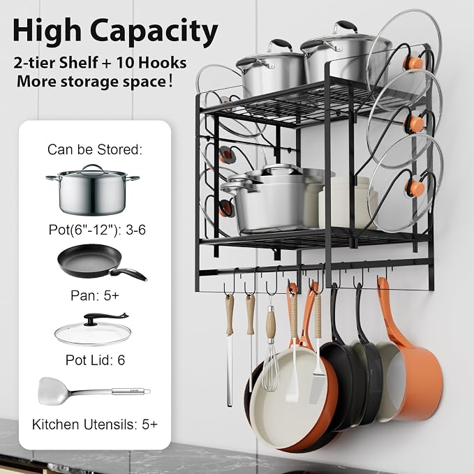 VyGrow 17 Inch Pot Rack Wall Mounted, 2 Tier Pots and Pans Organizer - Image 3