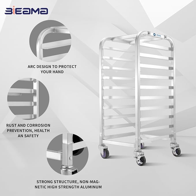 BIEAMA 10-Tier Half Sheet Pan Rack, NSF Bun Pan Rack, Aluminum Bakery Rack - Image 3