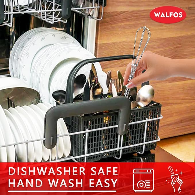 Walfos Mini Whisk, Non-Rust 304 Stainless Steel, 6+8 Inch, Heat Resistant 450 - Image 7