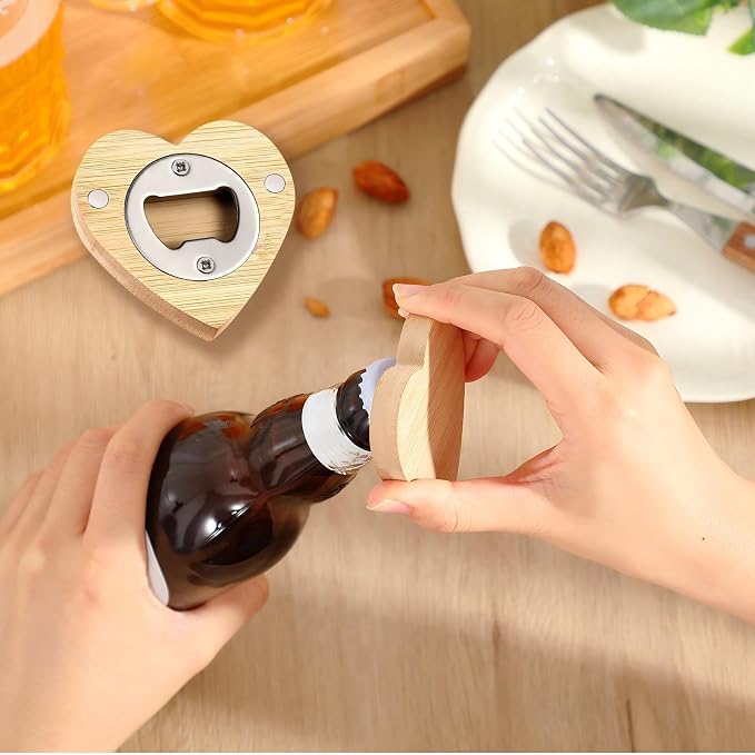 Vesici 24 Pcs Magnetic Bottle Opener 2.5in DIY Bamboo Heart Shape Beer Openers - Image 4