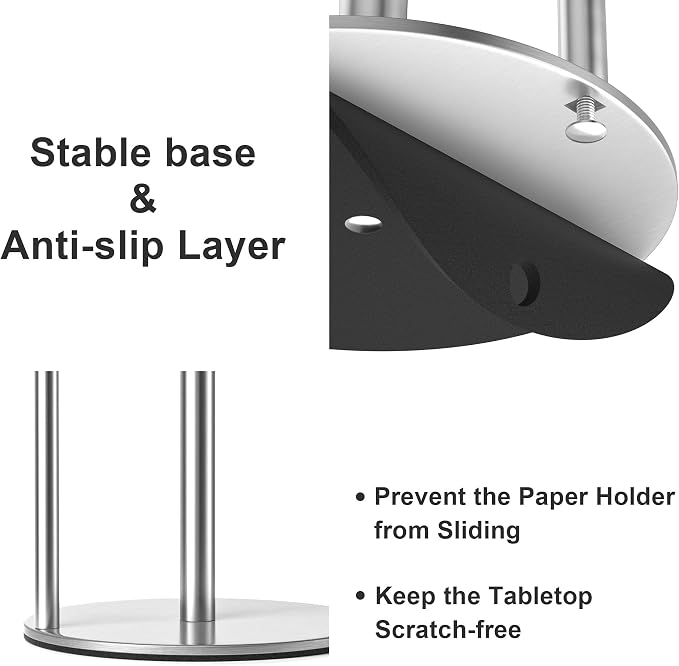 Paper Towel Holder Silver, Premium Stainless Steel Kitchen Roll Dispenser - Image 4