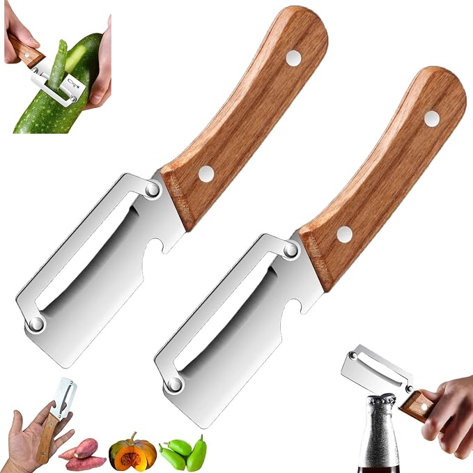 Premium Vegetable Peeler with Wooden Handle and Bottle Opener, Stainless Steel by Unknown