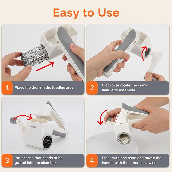 UHIYEE Patented Rotary Parmesan Cheese Grater, Hand Crank Cheese Shredder - Image 6