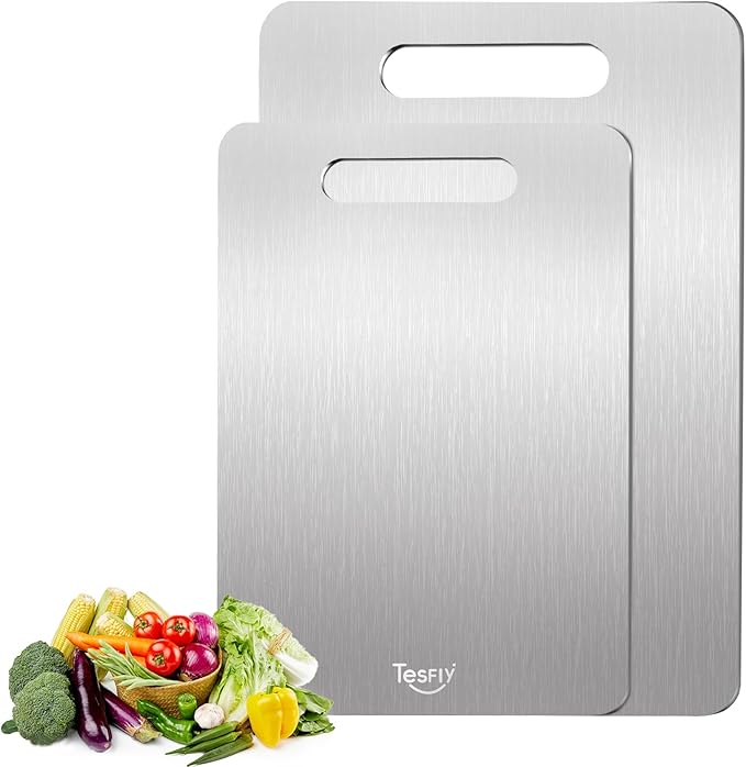2 Pack Titanium Cutting Board -100% Pure Titanium Cutting Boards by TESFLY