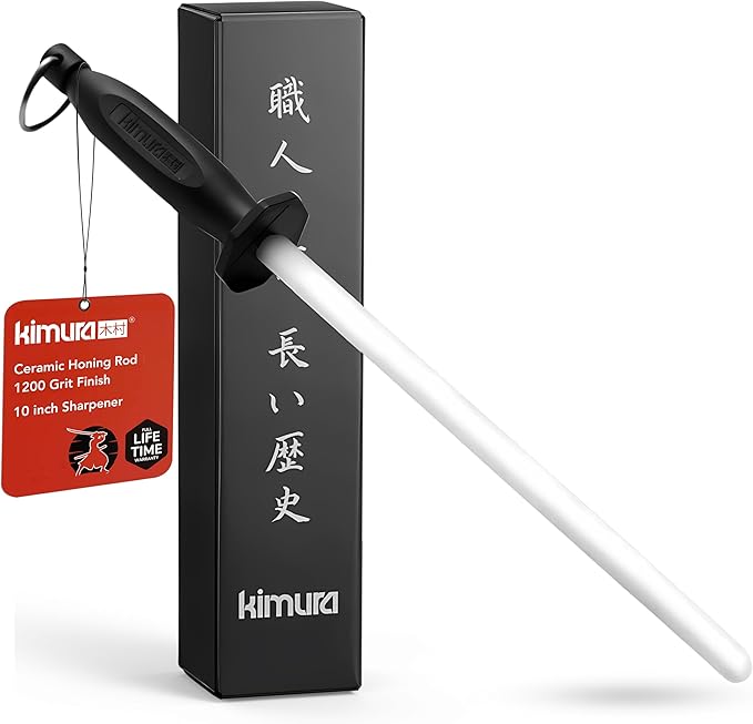 Kimura Professional Ceramic Honing Rod, 10 inch Honing Steel, Ceramic Knife by Kimura