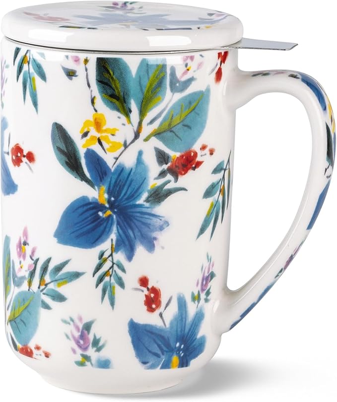 AmorArc Porcelain Tea Mug with Infuser and Lids, 18 Oz Coffee Cup Strainer with by AmorArc