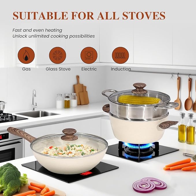 17 Pcs Pots and Pans Set, Nonstick & Non-Toxic Healthy Pots and Pans, - Image 3