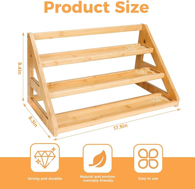 Spice Rack, Spice Organizer -3 Tier Bamboo Spice Racks, Solution - Image 3