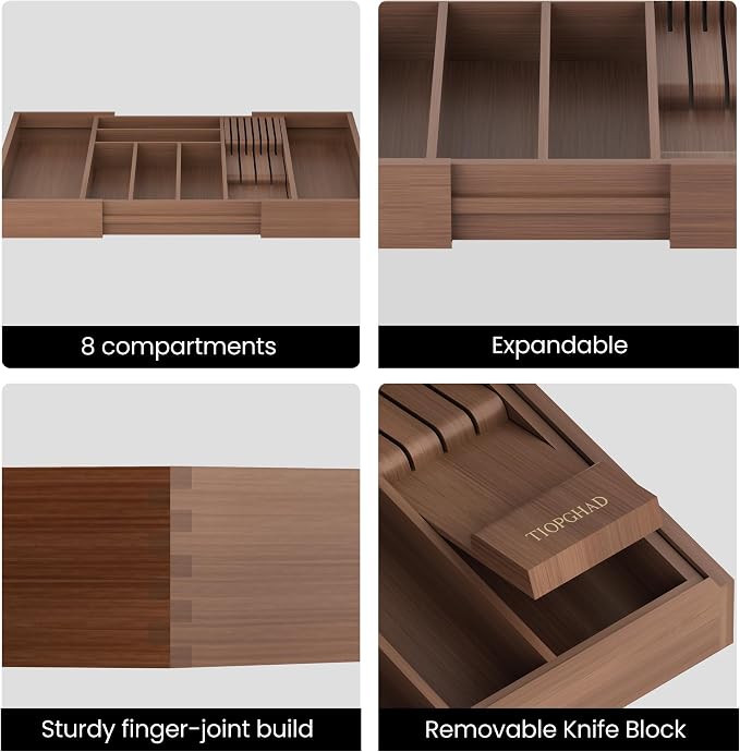 TIOPGHAD Bamboo-Silverware-Drawer-Organizer-Kitchen, Expandable Utensil Holder - Image 7