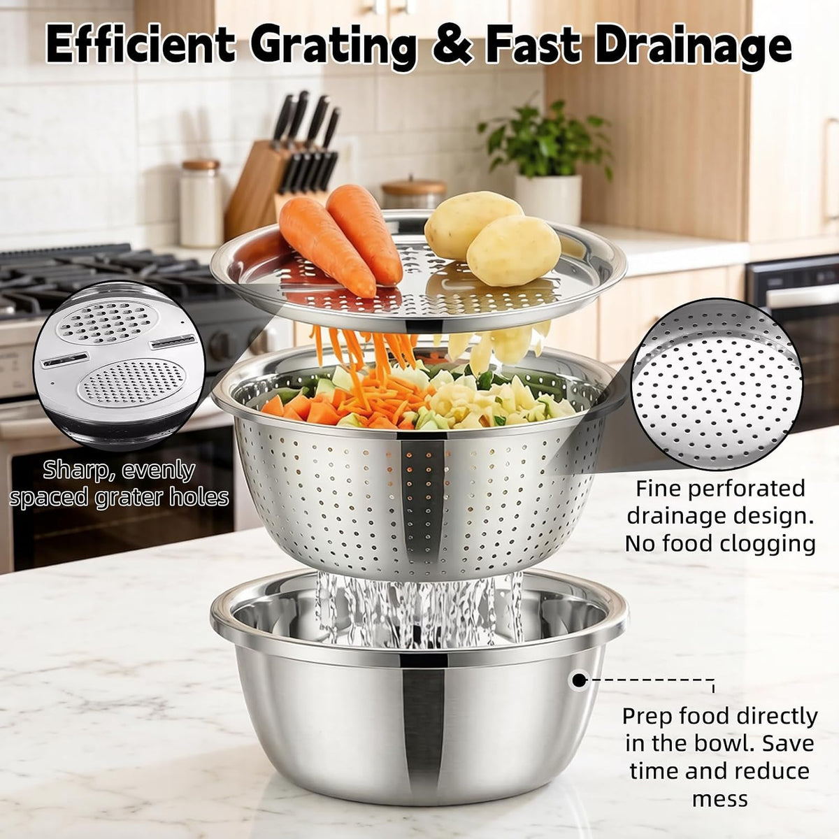 Germany Multifunctional Stainless Steel Basin - 2026 New 3-in-1 Grater