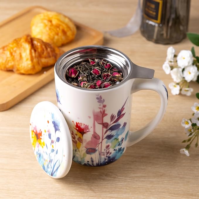 AmorArc Porcelain Tea Mug with Infuser and Lids, 18 Oz Large Cup Strainer with - Image 3