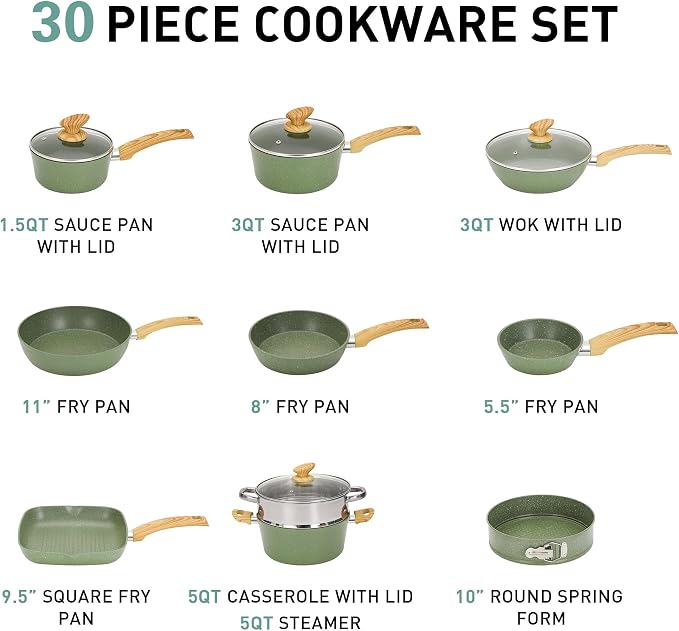 MAISON ARTS 30 Piece Pots and Pans Set Non Stick, Kitchen Cookware & Bakeware - Image 8