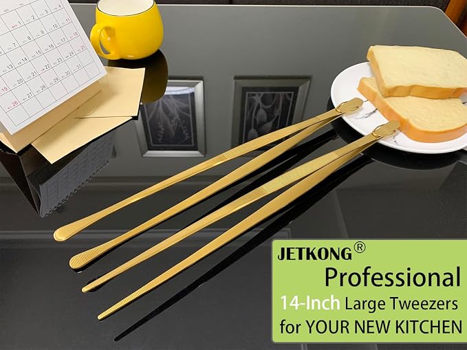 JETKONG 2 Pcs 14-Inch Cooking Tweezers Extra Long Stainless Steel Food Tweezers - Image 4