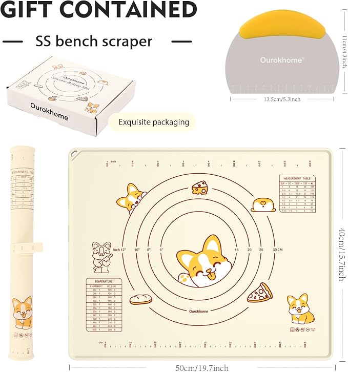 Ourokhome Silicone Baking Mat Sheet and Pastry Dough Cutter, 0.5 Inch Thick - Image 2